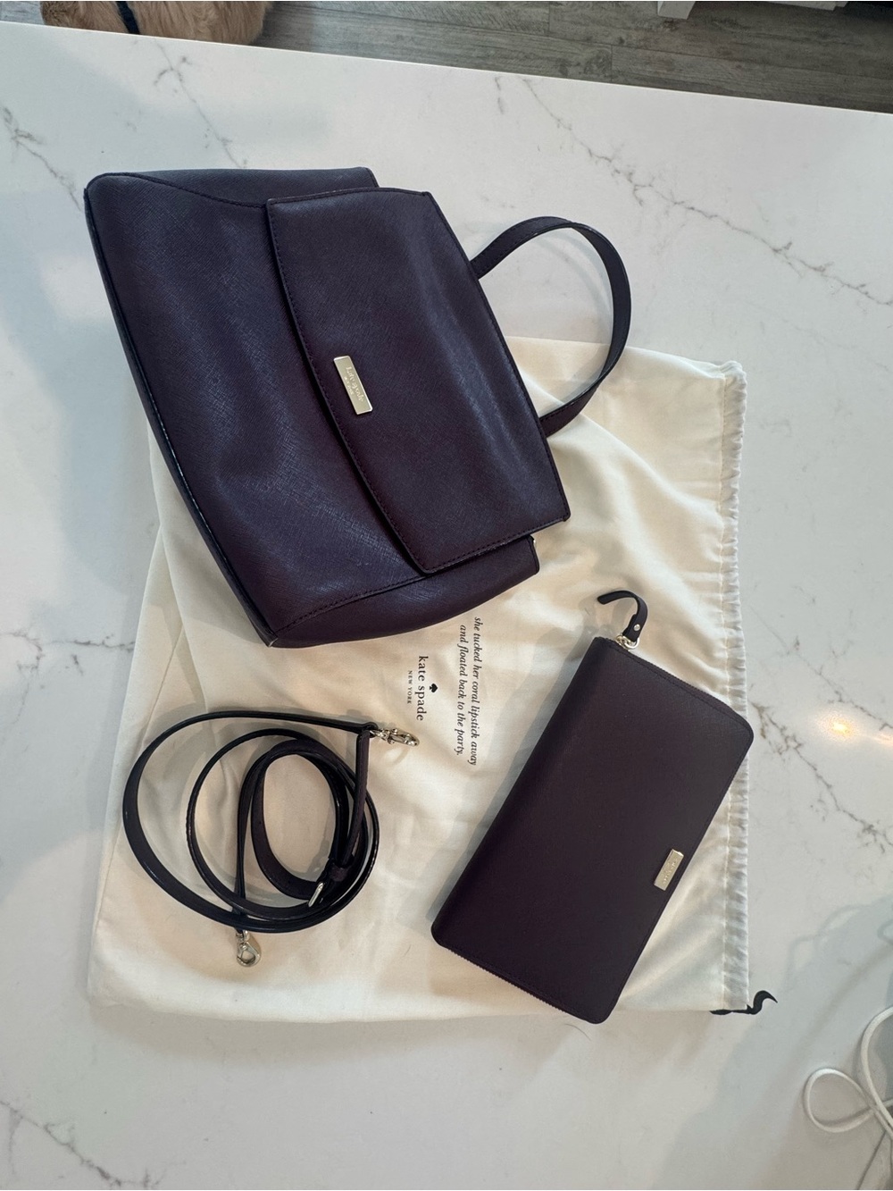kate spade Plum Leather Satchel with Matching Wallet- Like New!